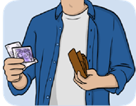 A person getting money out of their wallet