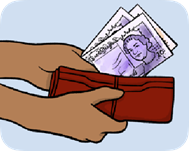 Hand putting money into a wallet