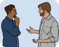 Two men talking to each other